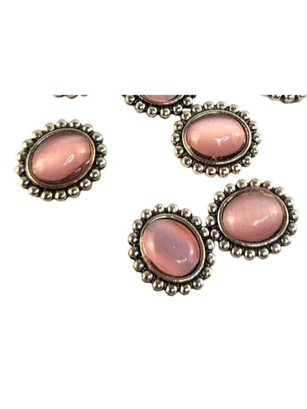 Pink Oval Cabochon 10 Pieces Silver Beaded Edge 0.5 Inch